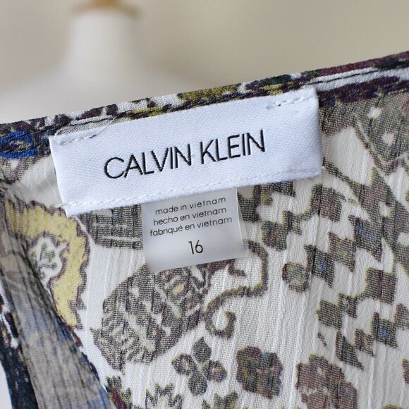 Calvin Klein Faux Wrap Chiffon Printed High Low Dress 16 NEW - Picture 8 of 9